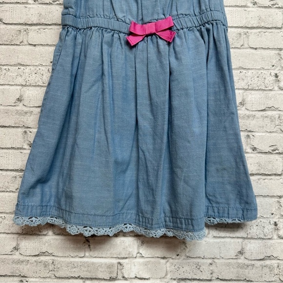 Cherokee Chambray Size 3T Sleeveless Dress Pink Bow Embroidery Ruffle Hem - Picture 4 of 8
